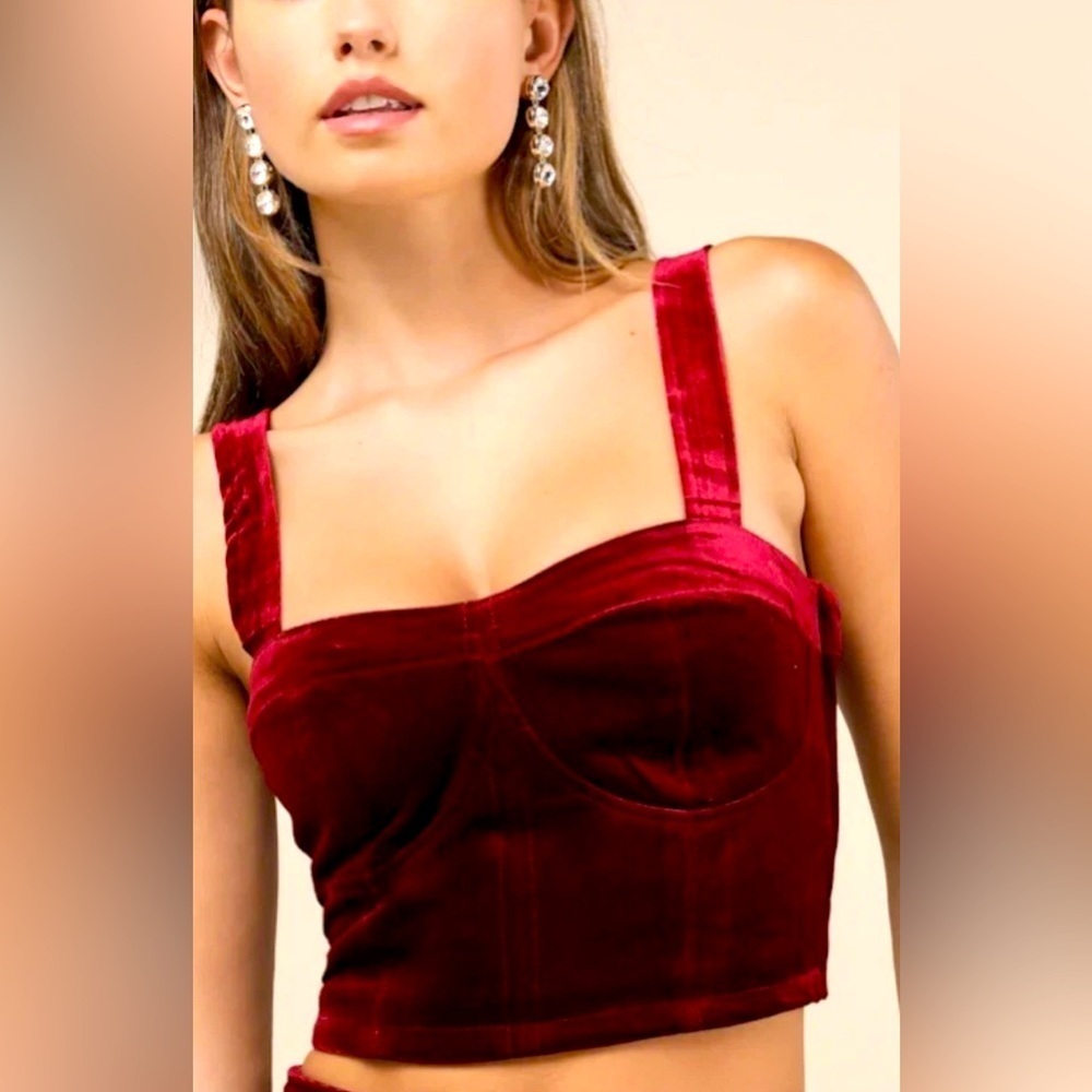 Elegant Red Velvet Women's Top M